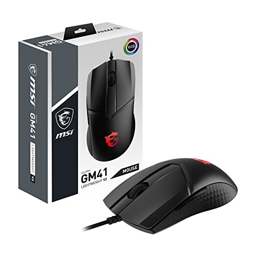 MSI Clutch GM41 Lightweight V2 - Ratón Gaming (16000 dpi, RGB, 2m FriXionFree Cable Trenzado, Diseño Simétrico, Nvidia Reflex Analyzer) Negro (S12-0400D20-C54)