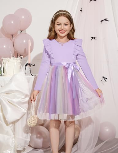 Arshiner Toddler Tutu Dress Little Girls Long Sleeve Casual Tulle Kids Fall Winter Outfits with Ribbon4