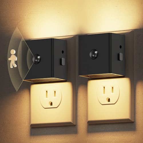 Image of L LOHAS LED Motion Sensor Night Light, [2-Pack] Plug in Night Light with Motion Sensor and Dusk to Dawn Sensor, Brightness Adjustable, 3000K Soft White Nightlight for Bathroom Hallway Kitchen