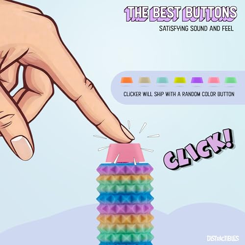 Image of Distractibles Spike Roller Clicker, Tactile Pain Stim Fidget with Clicker Switch, Pain Stimulation Roller with Lanyard (Rainbow)