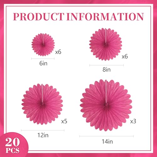 Image of 20 Pcs Rose Red Hanging Paper Fan, Hanging Honeycomb Round Paper Fans for Weddings, Birthdays, Easter, Baby Showers, Classroom, Events Ceiling Party Supplies Decorations