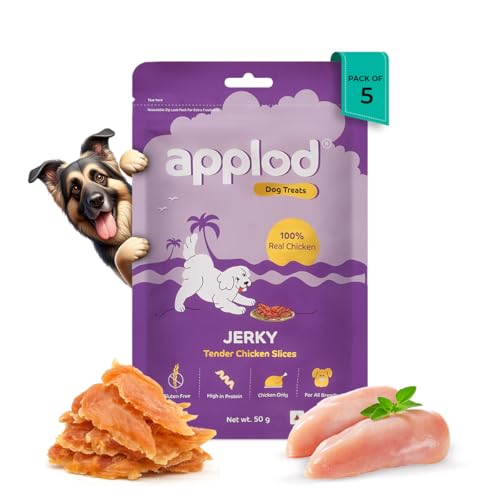 Image of Tender Chicken Jerky Slices Dog Treats for Puppies & Adult Dogs | Made with Real Chicken Breast | High-Protein Low-Fat Grain-Free Dog Snacks | Pack of 5 | 50g x 5