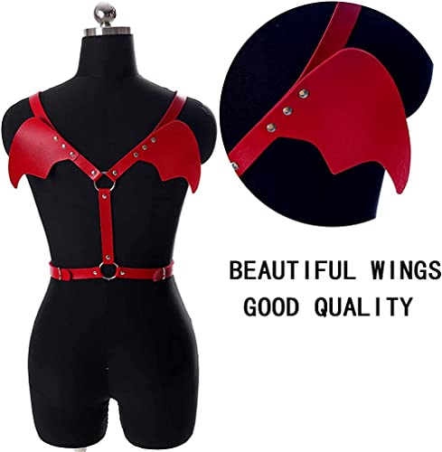 Vrouwen Punk Angel Wings Taille Riem Gothic Lederen Schouder Lichaam Gekooid Harnas Met Rug Ondergoed (rood) - Image 6