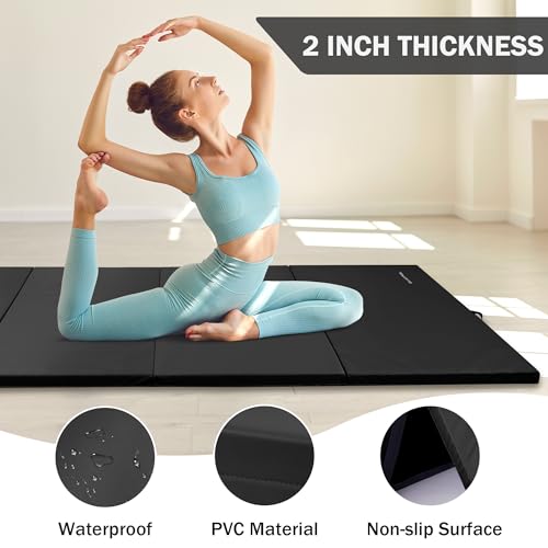 Folding Exercise Gymnastics Mat 4'x​8'x2" Gym Workout Mat with Carrying Handles High-Density Anti-Tear Portable Fitness Aerobics Mats for Home Gym Yoga Pilates Tumbling MMA Core Training, Multiple Colors3