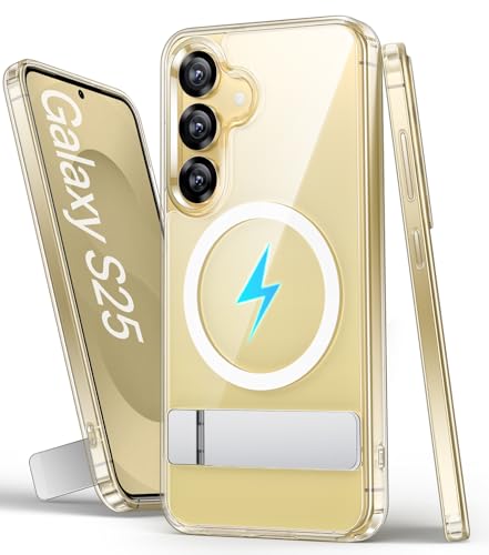 Image of Vihibii PC,Silicone For Samsung Galaxy S25 Clear Magnetic Back Cover With Stand,Compatible With Magsafe,[Anti Yellowing] Shockproof & Scratch Proof,Transparent Silm Phone Case 6.2 inch 2025,Clear
