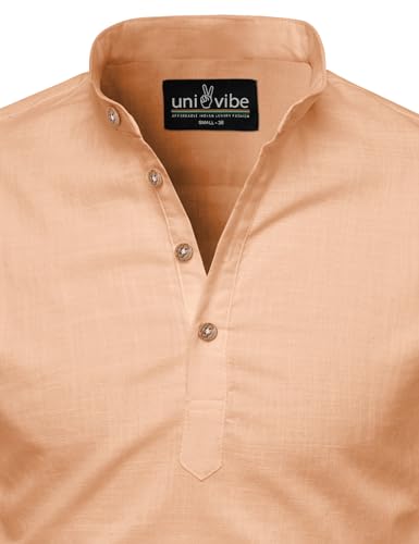 Image of Univibe Full Sleeve Chinese /Rounded /Mandarin Collar Pure Cotton Casual, Wedding, Party, Festival Stylish Short Length Slim fit Kurta Style Shirt for Men and Boys.