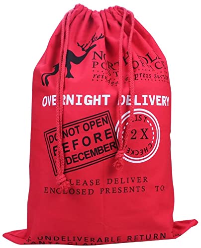 Ari & Deb Large Santa Sack with Drawstring. Giant Jute Sack. Santa Sack Stocking (Red)
