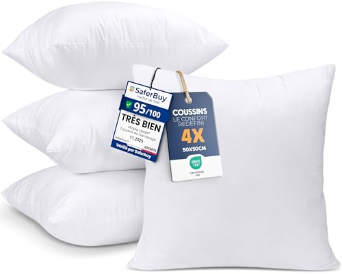Utopia Bedding Lot de 4 Coussins de Rembourrage de 50 x 50 cm - Coussin intérieur - Coussin de canapé - Blanc