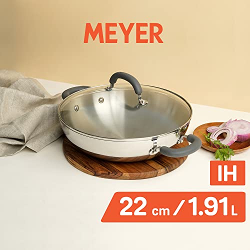 Image of Meyer Ultimate Cooking Combo - 5.5 L Presta Tri‑Ply Stainless‑Steel Pressure Cooker + 22 cm Trivantage Tri‑Ply Kadai /Wok with Lid with cast Iron tawa