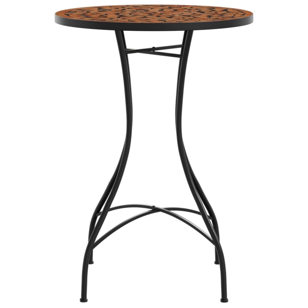 Tavolo da bistrot a mosaico, terracotta, diametro 50 x 70 cm, con piano in ceramica, stabile tavolo da giardino per balcone e terrazza, struttura in ferro verniciato a polvere, design a