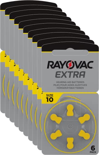 Rayovac Extra Advanced - Pilas de audífono Zinc Aire A10/PR70, pack 10 (60 unidades), color amarillo