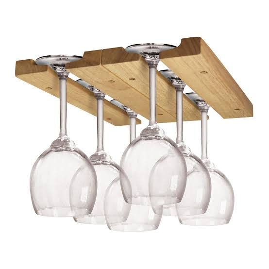 Frescorrwine glass holder stemware rack under cabinet and shelf, wine glass holder rack, handmade wooden wine glasses holder (Steam beach wood)