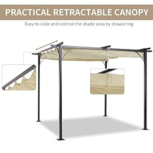 Outsunny 10 x 10 outdoor retractable pergola canopy metal patio shade shelter for backyard porch party garden grill gazebo beige  urban country home decor