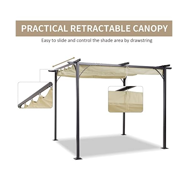 Outsunny 10 x 10 outdoor retractable pergola canopy metal patio shade shelter for backyard porch party garden grill gazebo beige  urban country home decor