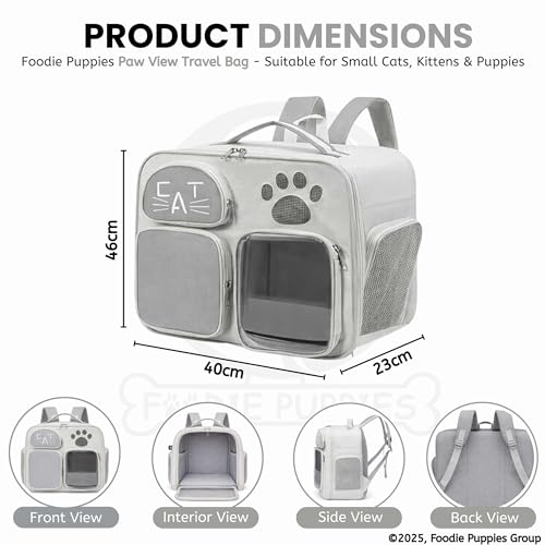Image of Foodie Puppies Pet Carrier Backpack for Cats & Kittens (PawView) (46 x 40 x 23 cm) I Airline Approved with 2 Storage Pockets & 3 Mesh Breathable Windows | Soft-Sided Foldable Ventilated Bag for Travel