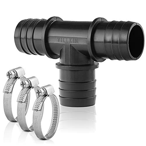 Villkin T-Hose Connector with 3 x Hose Clamps for the Pool - 32 mm - T-Piece Hose Nozzle for Pool Hoses Black