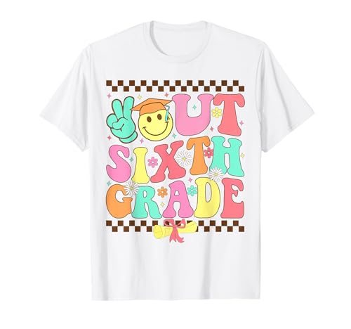 Peace Out Sixth Grade Last day of school Groovy 6th Grade T-Shirt