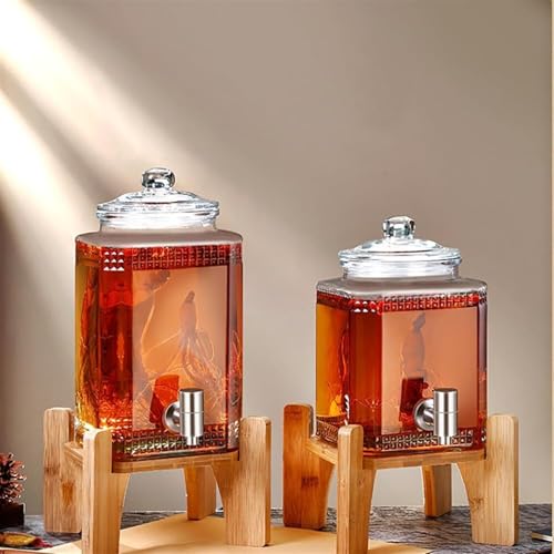 Wasserspender aus Glas mit Wasserhahn und Abdeckung, 3L/5L/7,5L Fassungsvermögen, Getränkebehälter für kalte Getränke, ideal für Büro und Camping