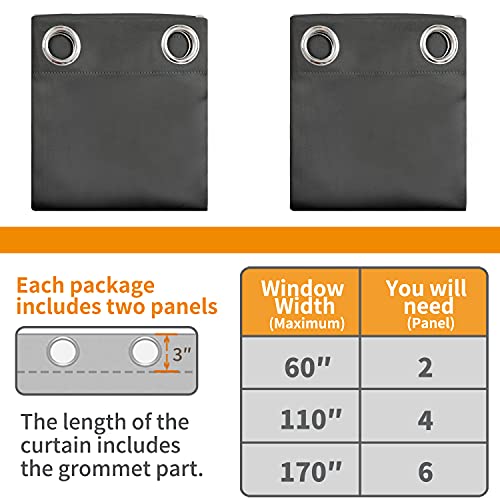 Image of YoungsTex Short 100% Blackout Curtains 40 Inch Length for Windows, Small Thermal Insulated Drapes with Grommet Room Darkening Privacy with Liner for Bedroom, Dark Grey, 2 Panels, 42 X 40 Inch