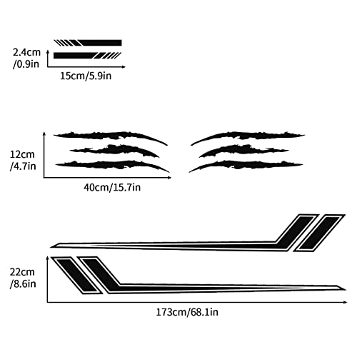 Ramuel Universal Car Auto Body Side Decals Racing Stripe Side Door Sticker Strip Vinyl Decoration With Rearview Mirror Sticker, Claw Marks Headlight Decals For Cars Suv Vehicle (Black) #TOP1