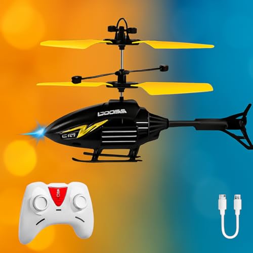 Image of RC Helicopter with Hand Gravity Sensor for Kids Flying Remote Control Toy, Chargeable LED Light & Smart Safety Sensor, Indoor Outdoor Play, for Boys & Girls - Pack of 1 ((blackyellow)