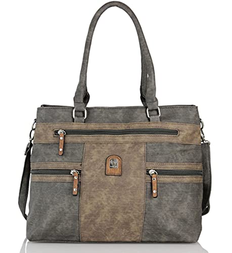 irisaa Handtasche Damen Shopper Mittelgroß Schultertasche Multifunktionale Henkeltasche Umhängetasche mit Abnehmbarem Schulterriemen und vielen Fächern, Damen Tasche:Dunkel Grau