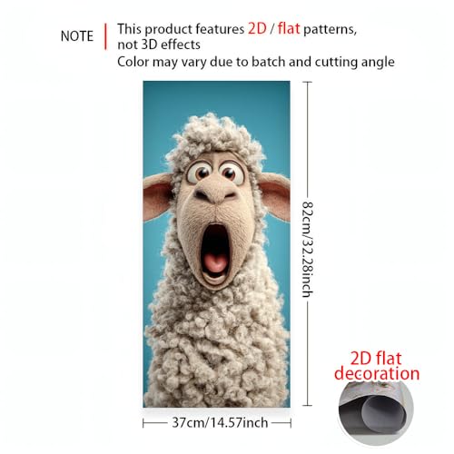 Image of 14.6x32.3 Inch Trash Can Cover Surprised Cartoon Sheep Design Outdoor Garbage Bin Decoration Sticker Wrap