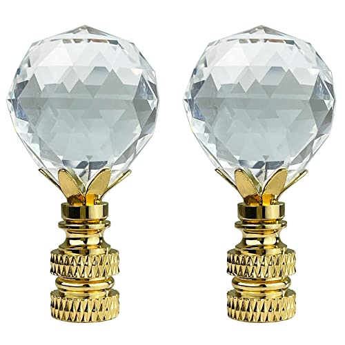 Image of Royal Designs, Inc. Large Faceted Diamond Cut K9 Clear Crystal Finial for Lamp Shade, Polished Brass - Pack of 2 (Medium)