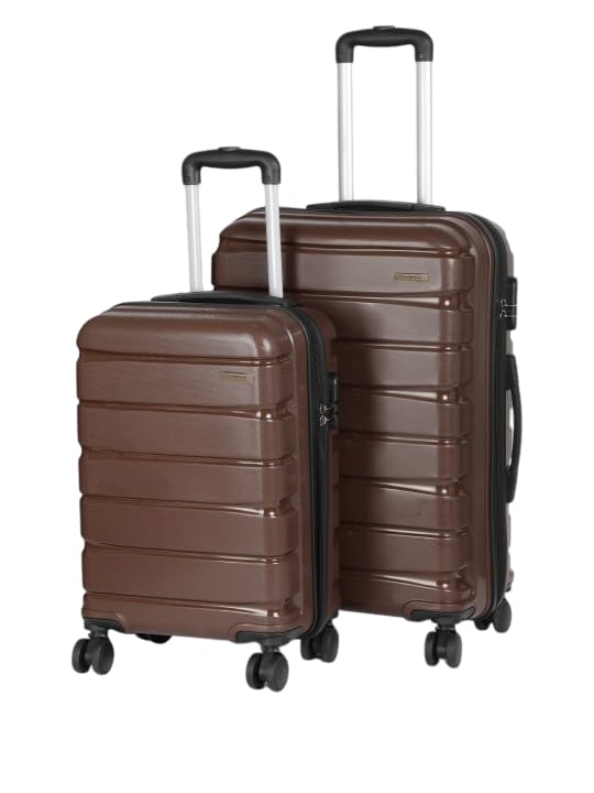 Image of Teakwood 8 Wheel Set of 2 Trolley Bag, Hard Cabin with Zipper Closure, Adjustable Push Button & Cross Side Strap, TSA Lock System 360 Degree (Small-Medium, Brown)