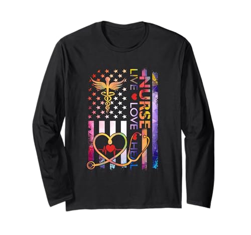 Nurse Week Live Loves Heal Nusing Flag colorato stetoscopio Maglia a Manica