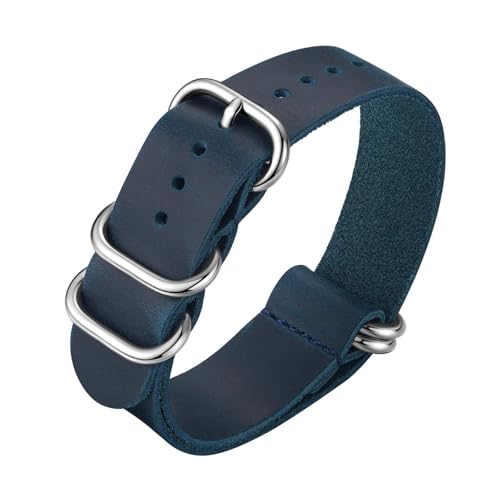 Bracelet de montre en cuir véritable fait main de 20mm look vintage boucle acier