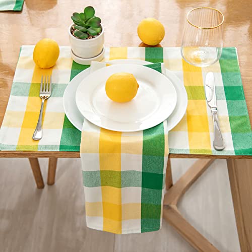 Buffalo Plaids Cloth Napkins Set Of 6 For Spring Decorations Lemon Yellow And Green Check, Cotton Polyester Blending For Home Kitchen Table Decoration Koffota (18×18 Inch, Yellow & Green) #TOP4