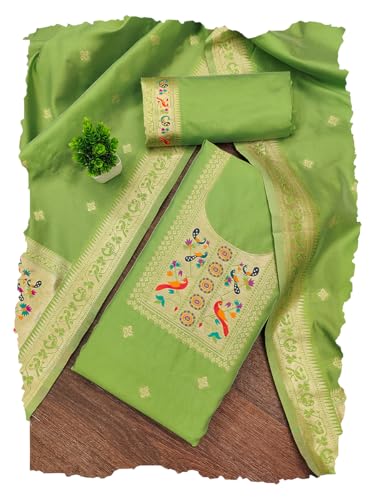 Image of DEVANGI Women's Banarasi Silk Unstitched Salwar Suit Dress Material With Dupatta