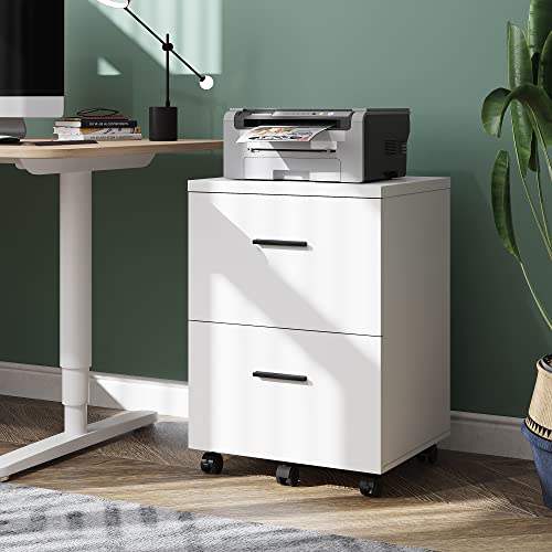 Devaise 2 Drawer Wood File Cabinet, Mobile Lateral Filing Cabinet With Storage, Letter Legal Size, White #TOP1