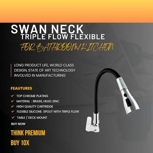 Image of 10X Brass Swan Neck for Bathroom Washbasin SN-45249 Table Mount Black Flexible Neck Triple Flow