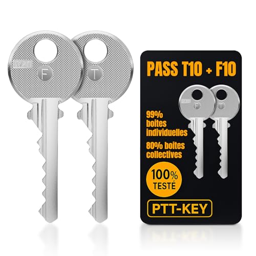 1 clé boite individuelle + 1 clé boite collective. T10+F10. Ouvre 99% boites Individuelles + 80% des batteries d’immeubles. Contactez nous en cas de doute.
