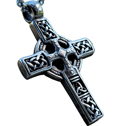 Celtic Irish Cross Necklace Stainless Steel Norse Viking Knot Pendant Chain