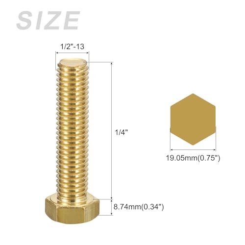 Image of METALLIXITY Hex Head Screw Bolt (1 /2-13x2-1 /4) 1Pcs, Brass Fully Threaded Solid Brass Hex Bolts Machine Screws - for Machinery Repair