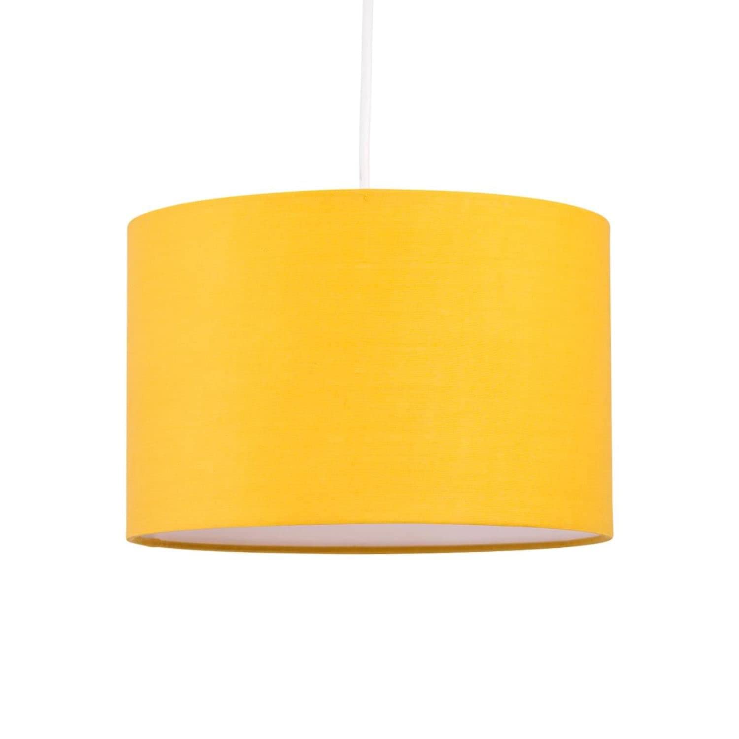 firstchoicelighting Ochre Ceiling Light Shade Easy Fit Ceiling Lightshade Modern 25cm Drum Shade Ochre Yellow Cotton Fabric