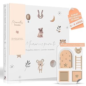 Album de Bebe con 80 Paginas y Pegatina del Ratoncito Perez Puerta Magica Libro de Recuerdos de 0 a 6 Años para Pegar Fotos y Escribir Ideal como Regalo para Embarazo Madres o Bebes Recien Nacidos