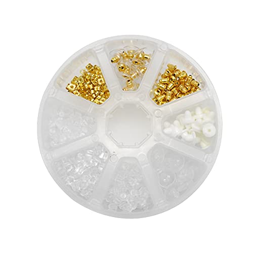 TYPHEERX 400Pcs Earring Backs Soft Rubber Butterfly Plug Earrings Stoppers 8 Style (Clear, Gold)