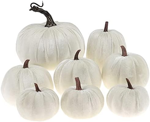Gresorth Pack of 8 Assorted Fake Handmade White Velvet Pumpkins A...