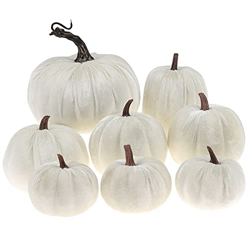Gresorth 8pcs Assorted Size Fake Handmade White Velvet Pumpkins A...