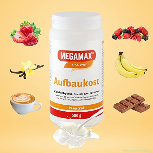 MEGAMAX Aufbaukost 500g Neutral - Astronautennahrung zur Kräftigung und zunehmen bei untergewicht - Trinknahrung hochkalorisch für Gewichtszunahme - Lactosearm -