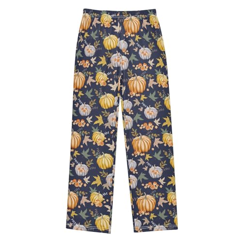 Pumpkin Maple Leaf Print Boys Long Pants Soft Trousers Elastic Waist Kids Lounge Bottoms with Pockets S-XL