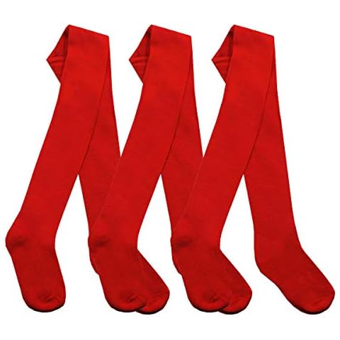 3 Pairs Childens Girls Cotton Rich School Tights (5-6, Red) Cover