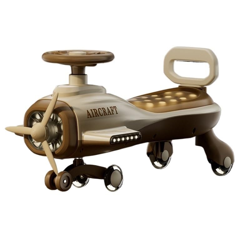 ROSEEONNE wackelauto Kinder Wiggle Car for Kinder, Aufsitzflugzeug, Spielzeug, elektrisches Kinderfahrzeug, aufsitzbares Flugzeug mit Musiklicht und leisem Blinkrad kinderfahrzeug(Bruin)