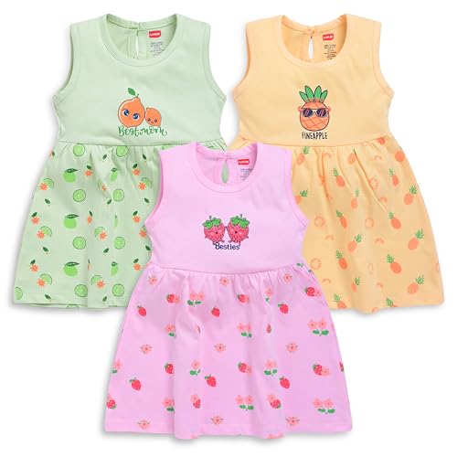Image of LuvLap Baby Girl 100% Cotton Sleevless Girls Frock Pack of 3