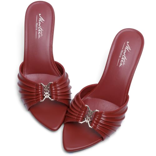 Image of Mostrin Kitten Heels for Women Summer Mules Heels Stiletto Heeled Sandals Slip On Backless Dressy Womens Sandals