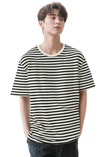 Image of Mack Jonney Oversized | Loose Fit | Half Sleeves 100% Cotton Round Neck Striped T-Shirt for Men-MACK640558